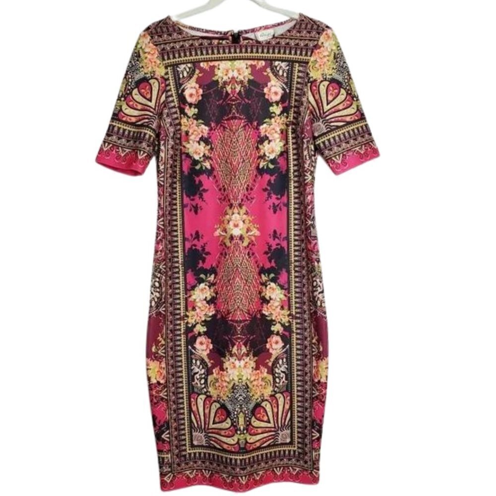 Beige by ECI Pink Paisley Printed Scuba Dress